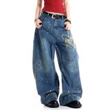 Loveハート刺繍カーブワイドデニムパンツ | SHEENA | 詳細画像5