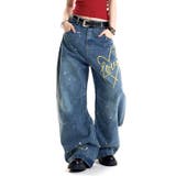 Loveハート刺繍カーブワイドデニムパンツ | SHEENA | 詳細画像6