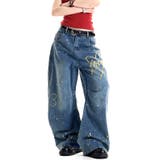 Loveハート刺繍カーブワイドデニムパンツ | SHEENA | 詳細画像7