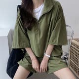カーキ | 【セットアップ】スタンドハーフジップトップス×ハーフパンツSET 春 夏 | SHEENA