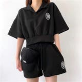 ブラック | ポロ襟トップス×スウェットショートパンツ 2点SET 春 | SHEENA