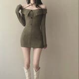 クロスネックオフショルワイドリブニットワンピース 秋 冬 | SHEENA | 詳細画像18