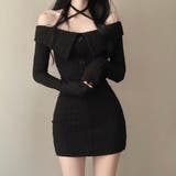 クロスネックオフショルワイドリブニットワンピース 秋 冬 | SHEENA | 詳細画像5