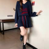 Vネックロゴトレーナー×ティアードミニスカート 2点SET 秋 | SHEENA | 詳細画像25