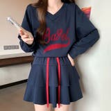 Vネックロゴトレーナー×ティアードミニスカート 2点SET 秋 | SHEENA | 詳細画像26