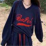 ネイビー | Vネックロゴトレーナー×ティアードミニスカート 2点SET 秋 | SHEENA