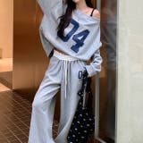 セットアップ ワンショルダーナンバリングロゴトレーナー×スウェットパンツ | SHEENA | 詳細画像3