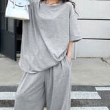 グレー | ワンポイント刺繍ロゴオーバーサイズTシャツ×ゆったりイージーワイドパンツ | SHEENA
