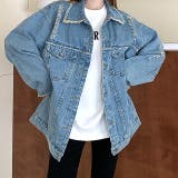 ブルー | フリンジデザインダメージデニムジャケット 秋 冬 | SHEENA