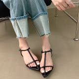 ブラック | Tストラップポインテッドトゥサンダル 春 夏 | SHEENA 