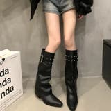 スタッズ付きダブルベルトカバーロングブーツ 秋 冬 | SHEENA  | 詳細画像14 