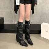 スタッズ付きダブルベルトカバーロングブーツ 秋 冬 | SHEENA  | 詳細画像15 