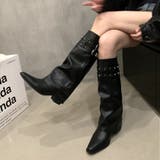 スタッズ付きダブルベルトカバーロングブーツ 秋 冬 | SHEENA  | 詳細画像17 