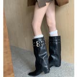 スタッズ付きダブルベルトカバーロングブーツ 秋 冬 | SHEENA  | 詳細画像2 