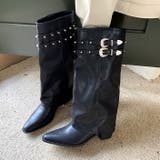 スタッズ付きダブルベルトカバーロングブーツ 秋 冬 | SHEENA  | 詳細画像28 