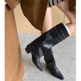 スタッズ付きダブルベルトカバーロングブーツ 秋 冬 | SHEENA  | 詳細画像4 