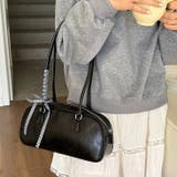 チェックリボン付きロングハンドルスクエアボストンバッグ 春 夏
