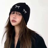 ブラック | ビーズリボンニットビーニー 秋 冬 | SHEENA 