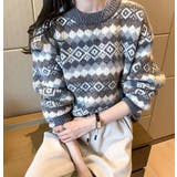 グレー | 幾何学ジャガードニットプルオーバー セーター クリスマス | Achic