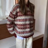 幾何学ジャガードニットプルオーバー セーター クリスマス | Achic | 詳細画像3