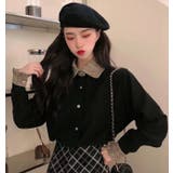 ブラック1 | フリル袖シャツトップスかわいい 韓国ファッション シンプル | Achic