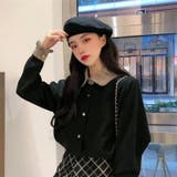 フリル袖シャツトップスかわいい 韓国ファッション シンプル | Achic | 詳細画像3 