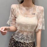 アイボリー | 【夏新作】レースインナー 半袖 花柄トップス | Achic