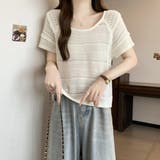 透かし編み半袖ニット Tシャツ | Achic | 詳細画像10