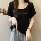 透かし編み半袖ニット Tシャツ | Achic | 詳細画像4