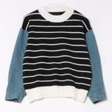 ブラック | デニムシャツ切り替え ボーダーニット | Achic