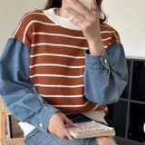デニムシャツ切り替え ボーダーニット | Achic | 詳細画像4
