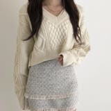 オフホワイト | バック不規則 V ネックルーズニットセーター | Achic