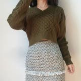 バック不規則 V ネックルーズニットセーター | Achic | 詳細画像3