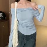 ブルー | ツイストオフショルスリムニット | Achic