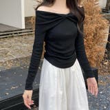 ブラック | ツイストオフショルスリムニット | Achic