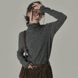 ブラック | ストライプ柄 タートルネックカットソー | Achic