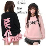 バックリボンコードフロントクラッシュハートプルオーバー | Achic | 詳細画像1 