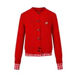 レッド | チェック柄裾ニットカーディガン | Achic