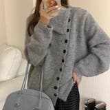 グレー | ボタンアップ大きい衿ニットプルオーバー | Achic