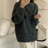 ダークグレー | ボタンアップ大きい衿ニットプルオーバー | Achic