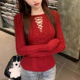 レッド | レースアップケーブルニットプルオーバー | Achic