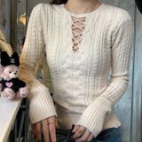 アイボリー | レースアップケーブルニットプルオーバー | Achic