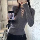 グレー | レースアップケーブルニットプルオーバー | Achic