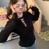 レースアップケーブルニットプルオーバー | Achic | 詳細画像28 