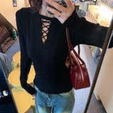 ブラック | レースアップケーブルニットプルオーバー | Achic