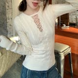 レースアップケーブルニットプルオーバー | Achic | 詳細画像3 