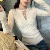 レースアップケーブルニットプルオーバー | Achic | 詳細画像6 