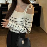 リボンワンオフショルボーダーニット | Achic | 詳細画像8