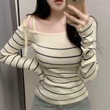 リボンワンオフショルボーダーニット | Achic | 詳細画像10