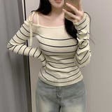 リボンワンオフショルボーダーニット | Achic | 詳細画像12